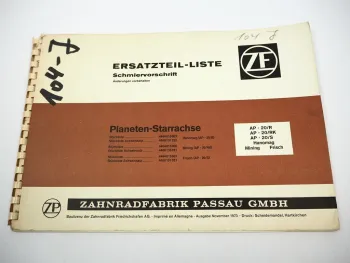 Orig. ZF AP-20/R/RK/S Planeten Achse Ersatzteilliste Hanomag Frisch Mining 11/83