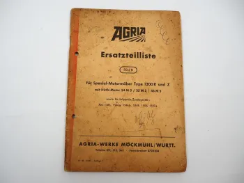 Original Agria 1300 R Z Motormäher mit Hirth Motor Ersatzteilliste 1958