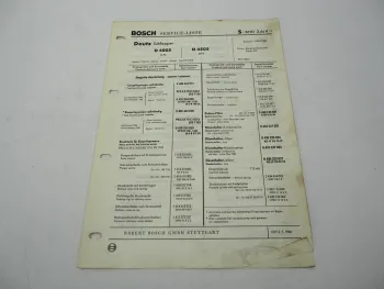 Original Bosch Service-Liste für Deutz D4005 D4505 Schlepper 1965-1966