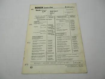 Original Bosch Service-Liste für Deutz D50 D55 Export Schlepper 1960-1963