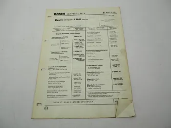 Original Bosch Service-Liste für Deutz D8005 Dieselschlepper 1965-1966
