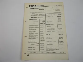 Original Bosch Service-Liste für Fendt Favorit 3 Dieselschlepper 1964–1965