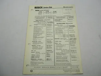 Original Bosch Service-Liste für Lanz Hela D30 D130 D230 Dieselschlepper 1959-62