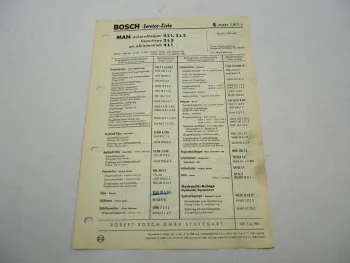 Original Bosch Service-Liste für MAN 2L1 2L2 2L3 4L1 Schlepper 1958-1960
