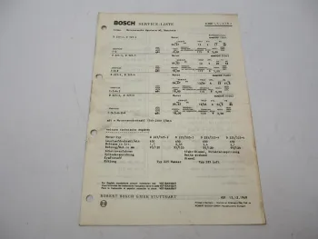 Original Bosch Service Liste für Motor MWM D 225 325 -2 -3 -4 -6 BJ 1967