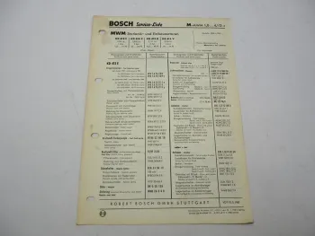 Original Bosch Service Liste für Motor MWM KD 412 E Z D V 1958-1961
