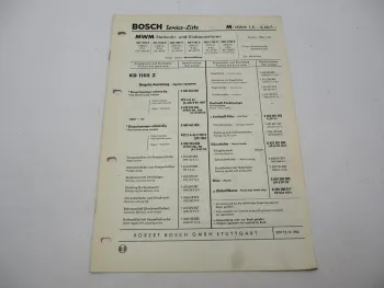 Original Bosch Service Liste für Motor MWM KD TKD 1105 BJ 1964-1965