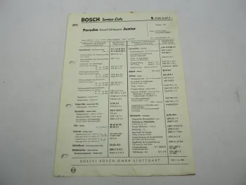 Original Bosch Service-Liste für Porsche Junior Dieselschlepper 1961