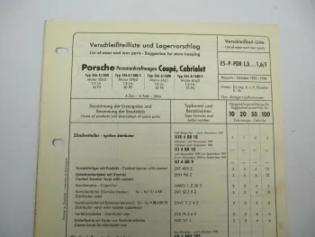 Original Bosch Verschleißteilliste für Porsche 356A 1300 1600 BJ 1955–1958