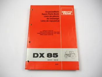 Original Deutz DX85 Traktor ab Fg. 76160001 Ersatzteilliste Ersatzteilkatalog 1981