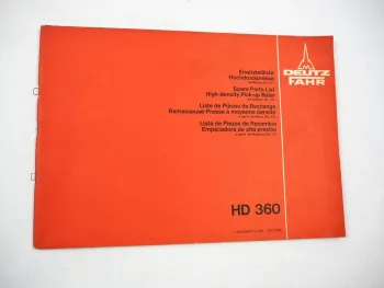 Original Deutz Fahr HD360 Hochdruckpresse Ersatzteilliste Ersatzteilkatalog 1978