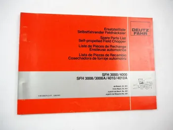 Original Deutz Fahr SFH 3000 4000 3008 4010 A Feldhäcksler Ersatzteilliste 1980