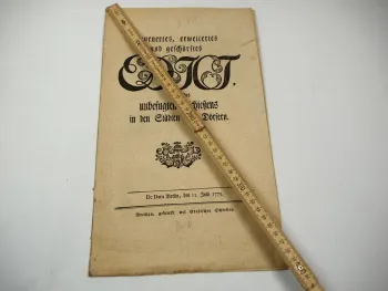 Original Edict wegen des Schiessens in Städten und Dörfern 1775 König Friedrich