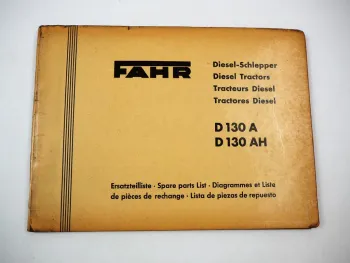 Original Fahr D130 A AH Dieselschlepper mit Motor Güldner 2LD Ersatzteilliste 1957