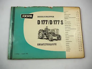 Original Fahr D177 D177S Dieselschlepper mit OM636 Motor Ersatzteilliste 1962