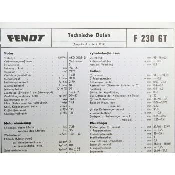 original Fendt F 230 GT Technische Daten 1964 Datenblatt Geräteträger