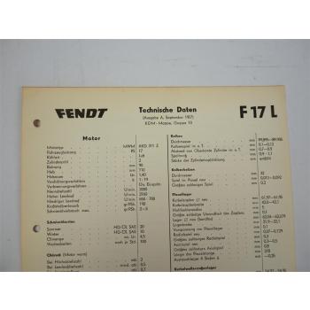 original Fendt F17L F 17 L Technische Daten Dieselross Anzugswerte 1957