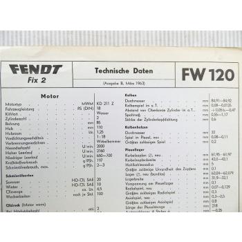 original Fendt Fix 2 FW 120 Technische Daten Datenblatt 1963