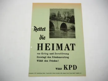 Original Flugblatt KPD Kommunisten Wahlwerbung Rettet die Heimat 1950er Jahre