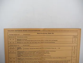 Original Güldner 2K Motor Wartungsplan ca. 1960