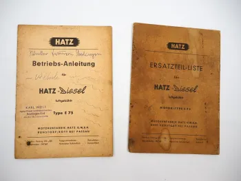 Original Hatz E75 Dieselmotor Betriebsanleitung Wartung Ersatzteilliste 1961/62
