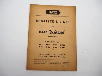 Original Hatz ES E 71 75 79 780 Dieselmotor luftgekühlt Ersatzteilliste 1964
