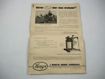 Original Hengst Hydraulischer Kraftheber für Schlepper Betriebsanleitung 1955