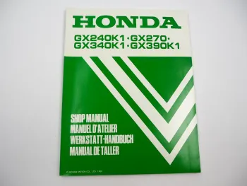 Original Honda GX240K1 GX270 GX340K1 GX390K1 Motor Werkstatthandbuch 1991