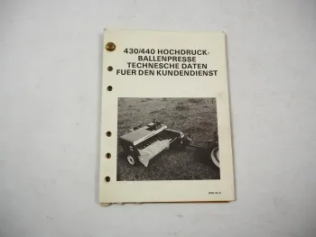 Original IHC 430 440 Hochdruck Ballenpresse Technische Daten 1960/70er Jahre