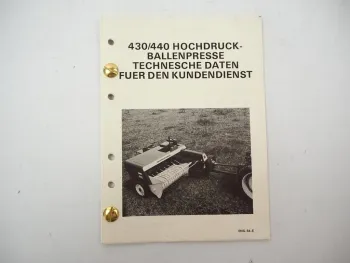 Original IHC 430 440 Hochdruck Ballenpresse Technische Daten 1960/70er Jahre