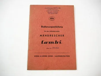 Original Köla Combi Mähdrescher Betriebsanleitung Bedienungsanleitung 1959