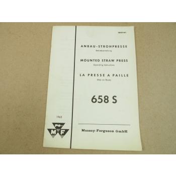 Original Massey Ferguson MF 658S Strohpresse Bedienungsanleitung 1965 Instructio