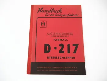 Original Mc Cormick IHC D-217 Farmall Betriebsanleitung Handbuch 1956