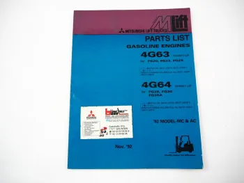 Original Mitsubishi 4G63 4G64 Engine for FG Forklift Truck Parts List 1992