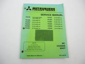 Original Mitsubishi FG FD 15 18 20 25 30 35 K Forklift Truck Service Manual 1999