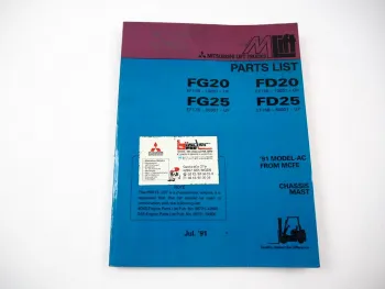 Original Mitsubishi FG FD 20 25 Forklift Truck Parts List Ersatzteilliste 1991