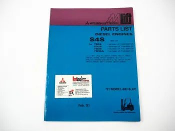 Original Mitsubishi S4S Engine for FD 20 25 30 35A Forklift Parts List 1991