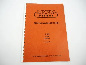 Original MWM D TD TBD 232 Dieselmotor V6 V8 V12 Bedienungsanleitung Wartung 1970