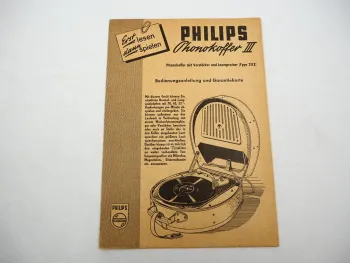 Original Philips Phonokoffer III Plattenspieler Betriebsanleitung 1950er Jahre