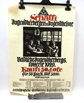 Original Plakat Deutsche Jugendherberge Badische Lotterie 1929 Riedel Karlsruhe