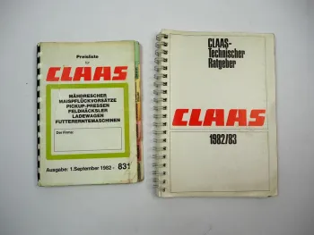 Original Preisliste Claas Produktprogramm + Technischer Ratgeber 1982/83