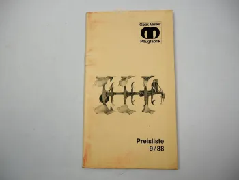 Original Preisliste Gebr. Müller Pflugfabrik Köln Bodenbearbeitung 9/1988