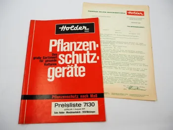 Original Preisliste Holder Pflanzenschutzgeräte Produktprogramm Spritzen 1971