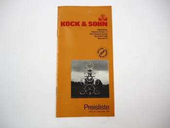 Original Preisliste Kock & Sohn Räder Felgen Arbeitsgeräte für Schlepper 1986