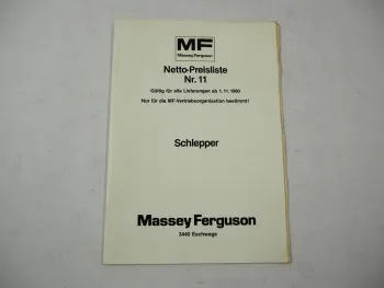 Original Preisliste Massey Ferguson MF Schlepper und Zubehör 1980
