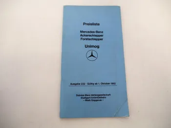 Original Preisliste Unimog U600 bis U1500 Ackerschlepper Forstschlepper 1982