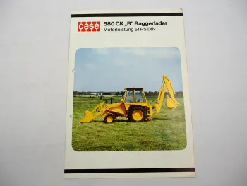 Original Prospekt Case 580 CK B Baggerlader mit 51 PS 1973 mit technischen Daten