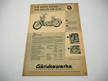 Original Prospekt Görickewerke Görette Roller Diva Luxus Moped ca. 1950er Jahre