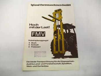 Original Prospekt Igland Forstmaschinen FMV Anbau Hubstapler für Schlepper