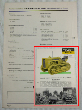original Prospekt John Deere Lanz 440IC Industrie-Raupe mit Reverser 1960